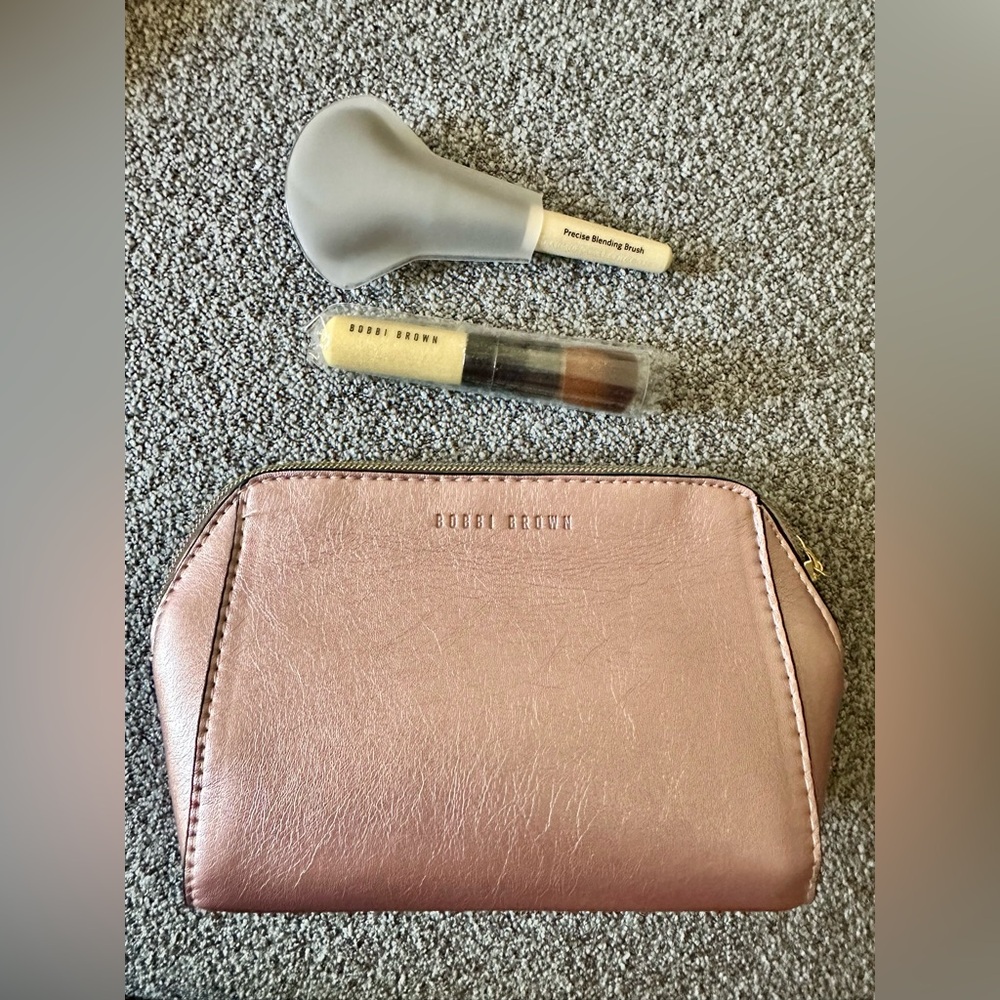 Authentic Bobbi Brown Rose Gold Pouch with Makeup Brushes.